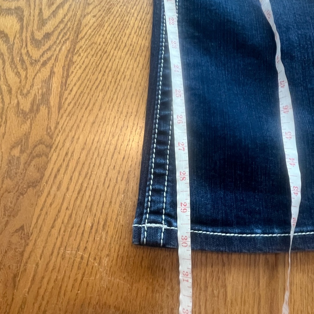 MISS ME Mid-Rise Boot Cut Embellished Jeans Whiskered Dark Wash Size 28 - Picture 10 of 12